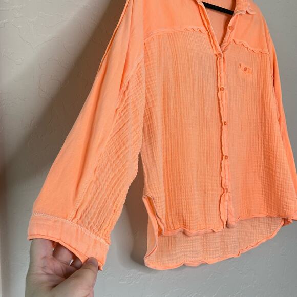 Urban Outfitters Out from Under Orange Gauzy Button Up Medium - Picture 2 of 10